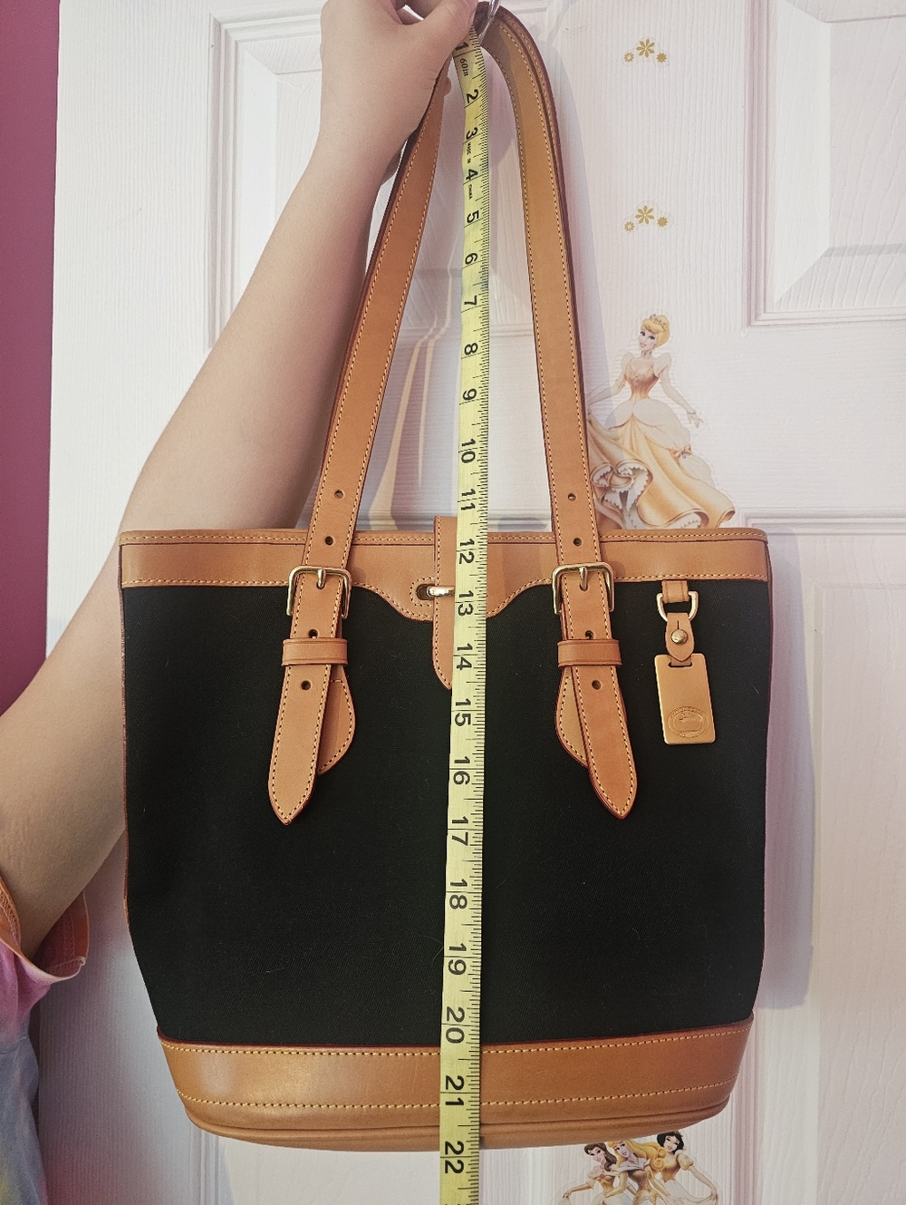 Dooney & Bourke Black Canvas Tote with Tan Leather Trim - Picture 11 of 16